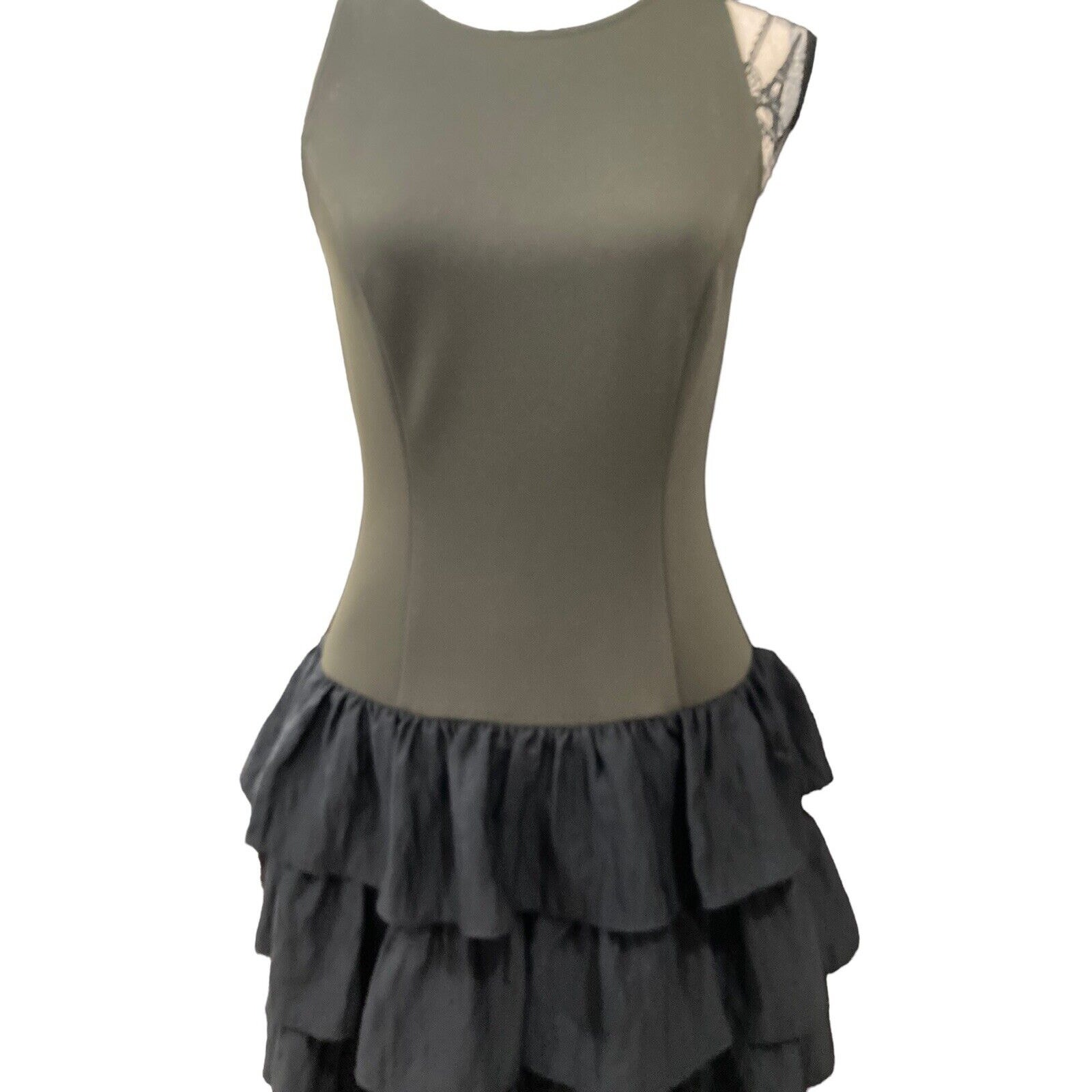 Rachel Rachel Roy Dark Green Black With Glitter Dress Tiered Ruffles Size 6